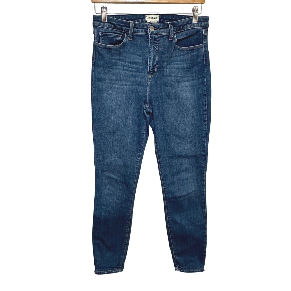L'AGENCE High Rise Slim Leg Ankle Jeans Womens 29 Blue Stretch Denim Made in USA
